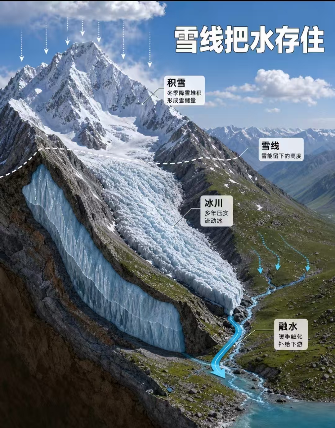 雪线把水存住